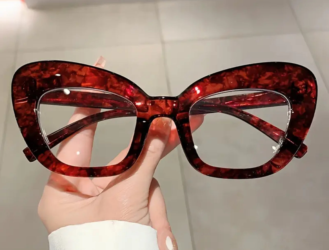 Rounded Cat-Eye burgundy marble Glasses