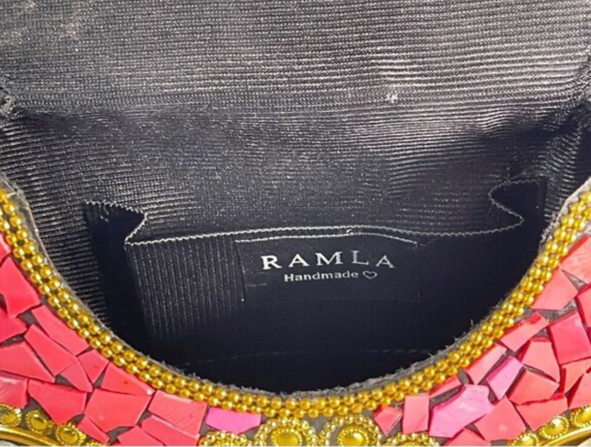 Ramla Bag - Pink/Gold/White Mosaic (Clutch/Crossbody) Handmade