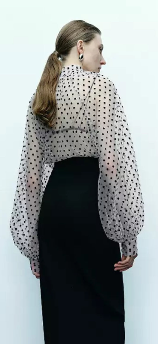 Polka dot long sleeve Bow Top (Size 8)