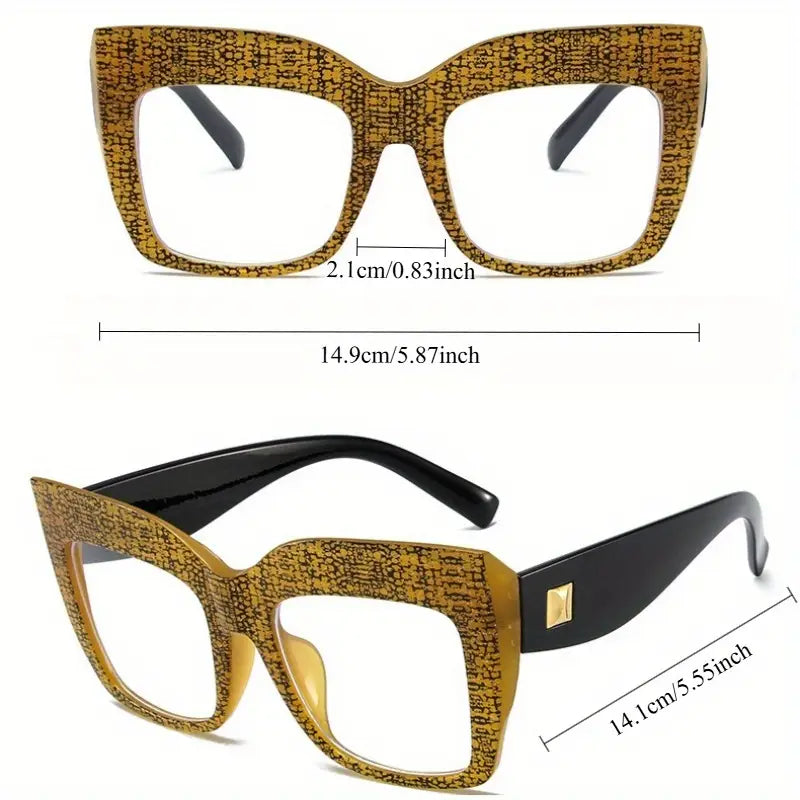 Large Yellow/Black/Gold Waffle Print Square Glasses