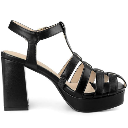Black T- Strap Block heels (7W)