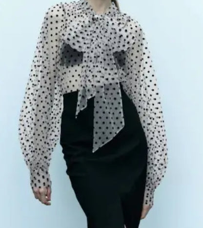 Polka dot long sleeve Bow Top (Size 8)