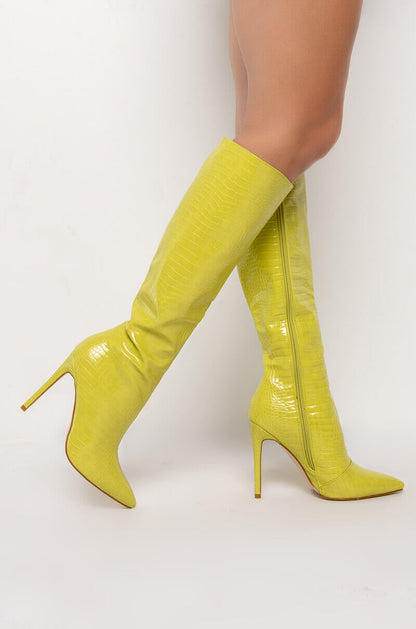 Bright yellowish/ green knee high boot (7.5W) Pre - Loved