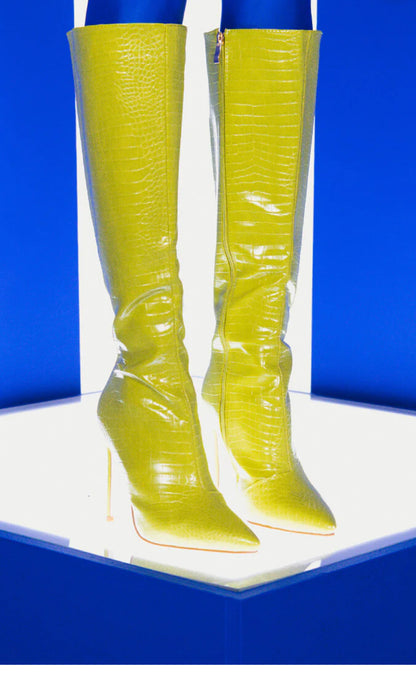 Bright yellowish/ green knee high boot (7.5W) Pre - Loved