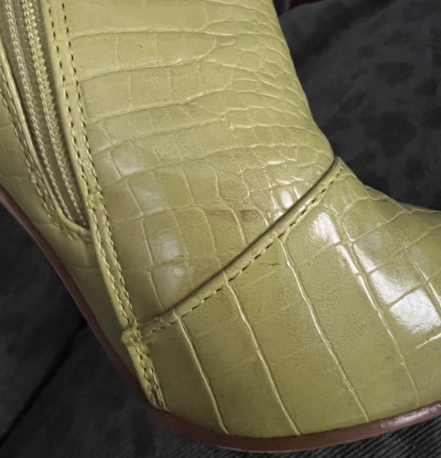 Bright yellowish/ green knee high boot (7.5W) Pre - Loved