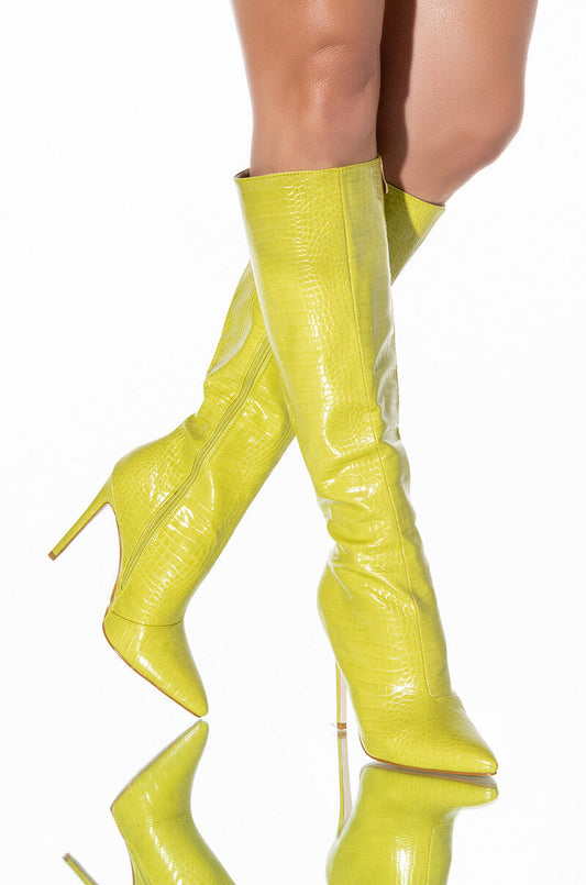 Bright yellowish/ green knee high boot (7.5W) Pre - Loved