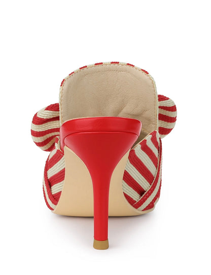 Stripe Bow Slip on Stiletto Heel Slide in Mules (9W)