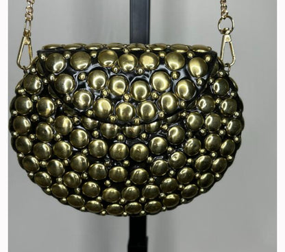 Ramla Bag - Black/ Gold Studded (Clutch/Crossbody) Handmade