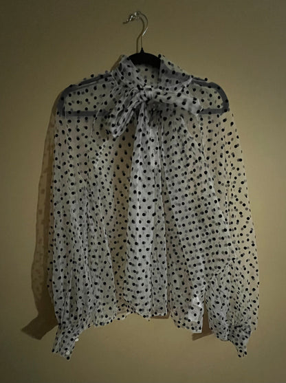 Polka dot long sleeve Bow Top (Size 8)
