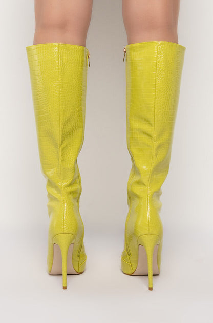 Bright yellowish/ green knee high boot (7.5W) Pre - Loved