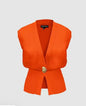 Orange V-Neck Gold Button Sweater Vest (Size: 8)