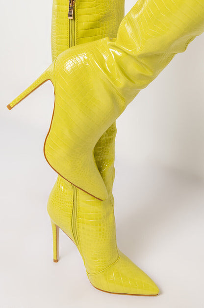 Bright yellowish/ green knee high boot (7.5W) Pre - Loved