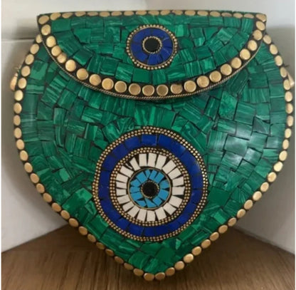 Ramla Bag (Clutch/ Crossbody) - Green Mosaic (Handmade)