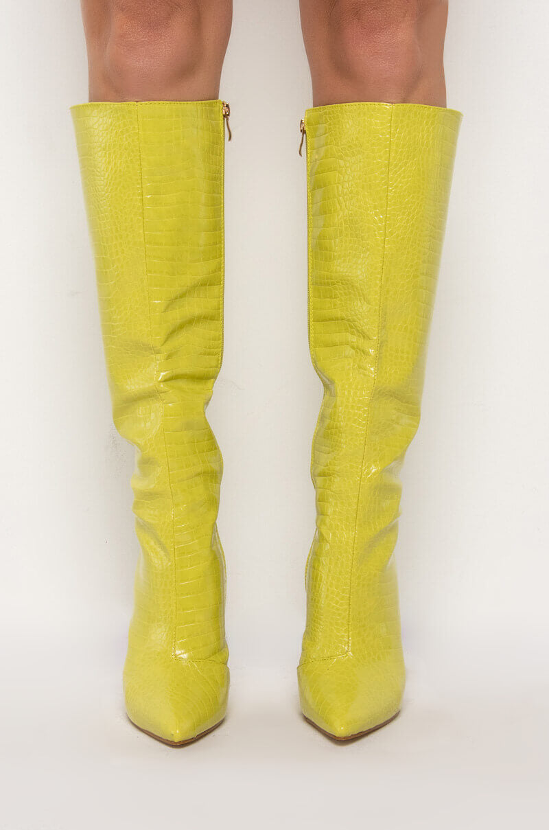 Bright yellowish/ green knee high boot (7.5W) Pre - Loved