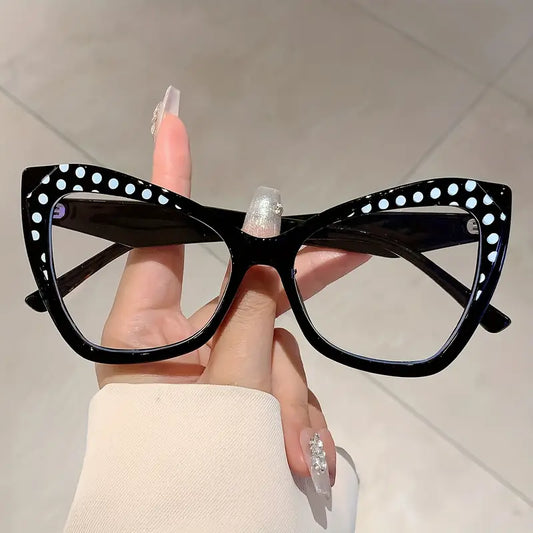 Polka Dot - Black and White Cat-Eye Glasses