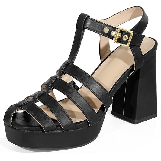 Black T- Strap Block heels (7W)