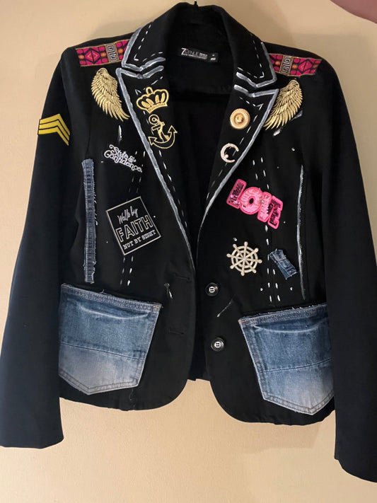 Custom Patchwork/ Paint Blazer (Size 12)