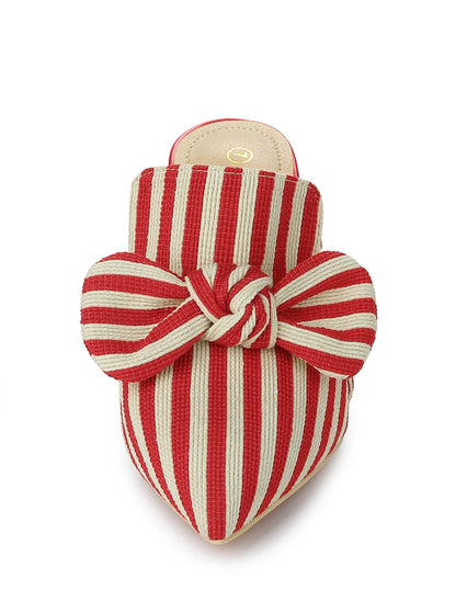 Stripe Bow Slip on Stiletto Heel Slide in Mules (9W)