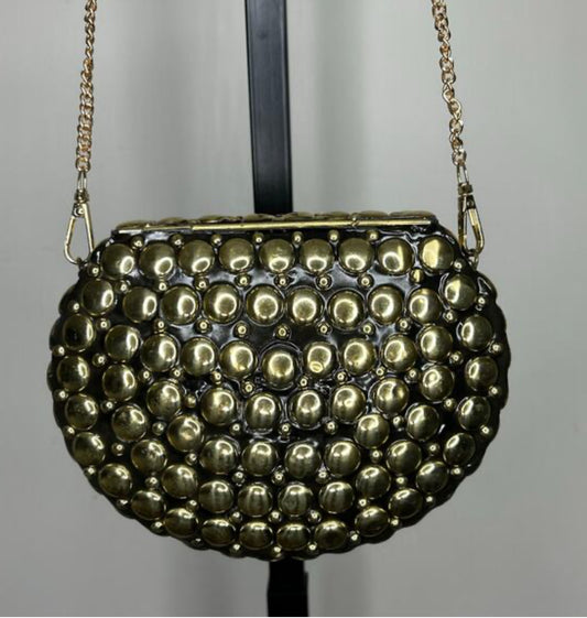 Ramla Bag - Black/ Gold Studded (Clutch/Crossbody) Handmade