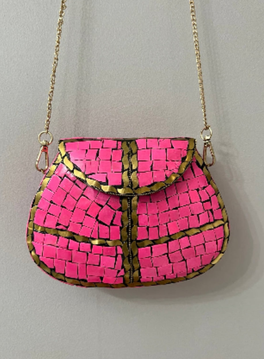 Ramla Bag - Pink Mosaic (Clutch/Crossbody) Handmade
