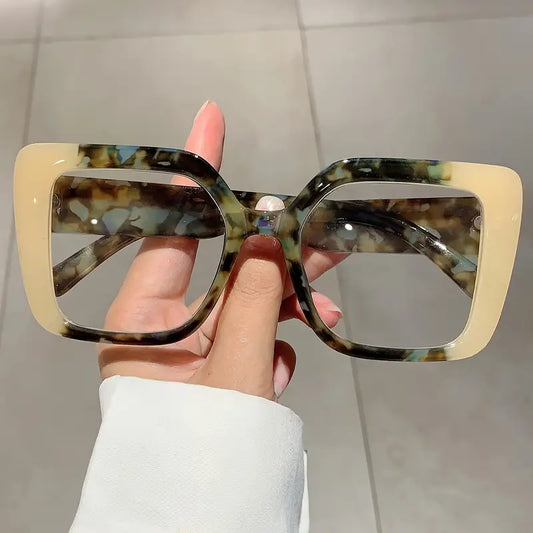 Square Tan Translucent / Green Tortoiseshell Print Glasses