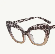 Matte Rounded Cat-Eye Ombre Animal Print Glasses