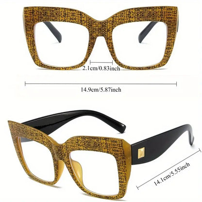 Large Yellow/Black/Gold Waffle Print Square Glasses
