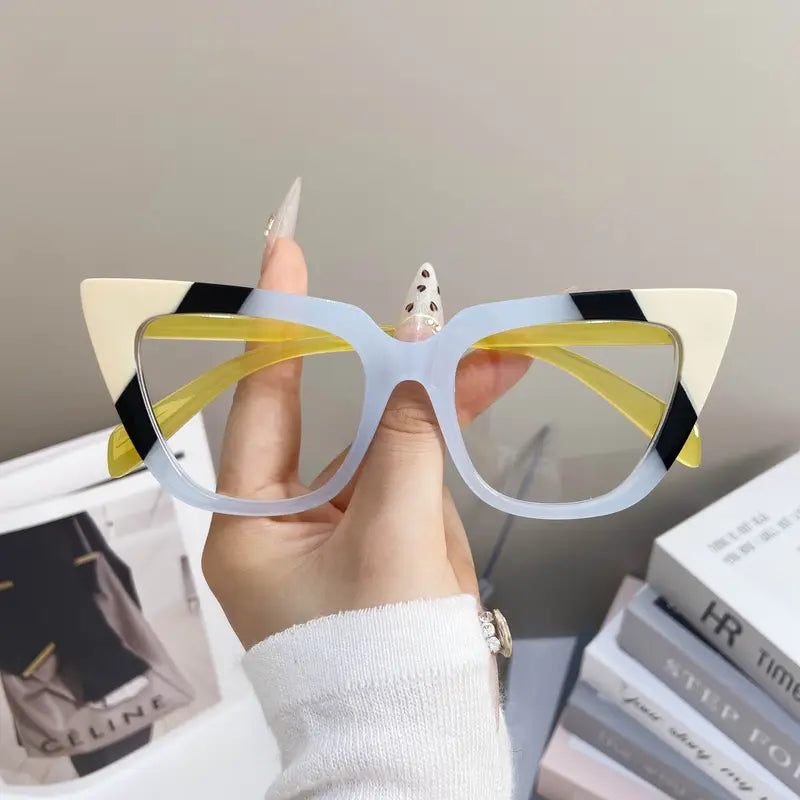 Translucent Blue/ Black/ Yellow Cat-Eye Glasses