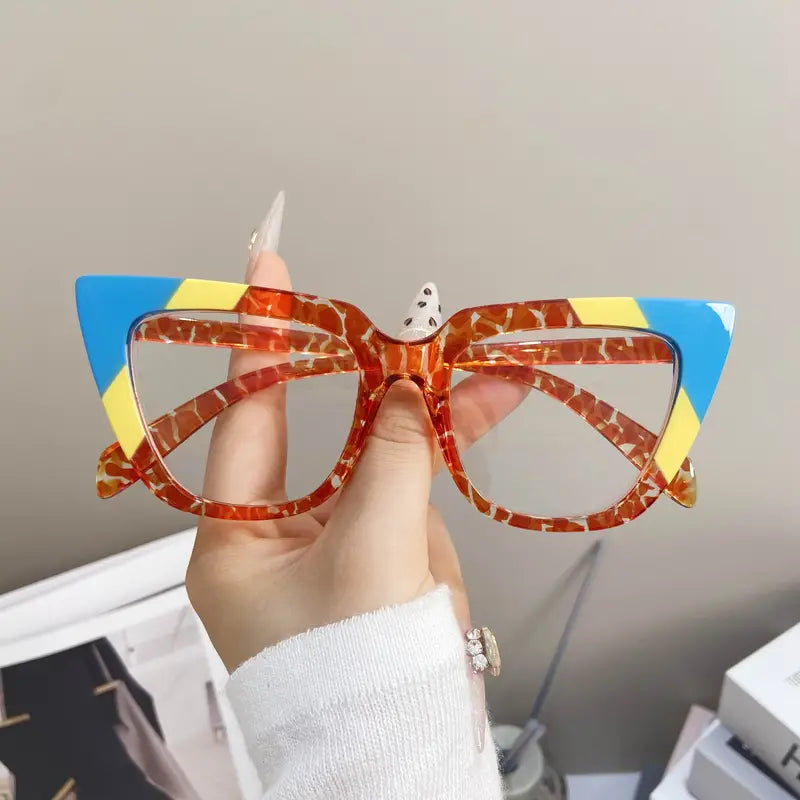 Orange print/ Blue/Yellow Cat-eye Glasses