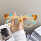 Translucent Tan/ Blue/ Brown Marble Cat-Eye Glasses